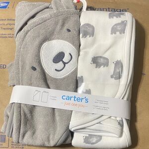 Carter's Gray and White Bear Hooded Towels
